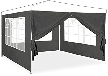 Relaxdays Seitenwand für Pavillon, 4er Set, 2x3 m, Seitenteile mit Fenster & Reißverschluss, wasserdicht, PVC & PE, grau