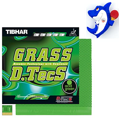 Tibhar Tischtennis-Belag Grass D-Tecs Acid Green 3D-Magnet Hai | Härtegrad: 47,5 | grüne Oberfläche | Lange Noppen