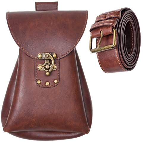 Eco-Fused Cintura e Borsa in Pelle PU Medievale - Cintura in Vita Rinascimentale e Borsa per Dadi - Accessori per Costumi Vintage per Cosplay, LARP, Ren Faire - Cintura e Borsa da Pirata Vichinga