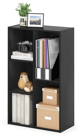 Furinno LUDER Book Shelf, 5-Cube Bookshelf, Tool Free Assembly Open Shelves Bookcase 9.4 x 19.7 x 31.5, for Living Room, Bedroom, Home Office, Blackwood