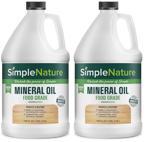 SimpleNature Food Grade Mineral Oil - for Moisturizing, Lubricating, Restoring & Protecting Wood, Cutting Boards, Butcher Block, Countertops, and Stainless Steel (2 Gallons)