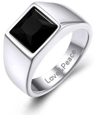 GoldChic Anillo Sello Agata Negra Esposo Padrino, Anillo Grande Fidget Ring Talla 54.4