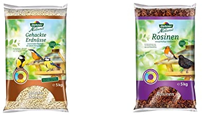 Dehner Natura Wildvogelfutter, gehackte Erdnüsse, 5 kg & Natura Wildvogelfutter, Rosinen, 5 kg