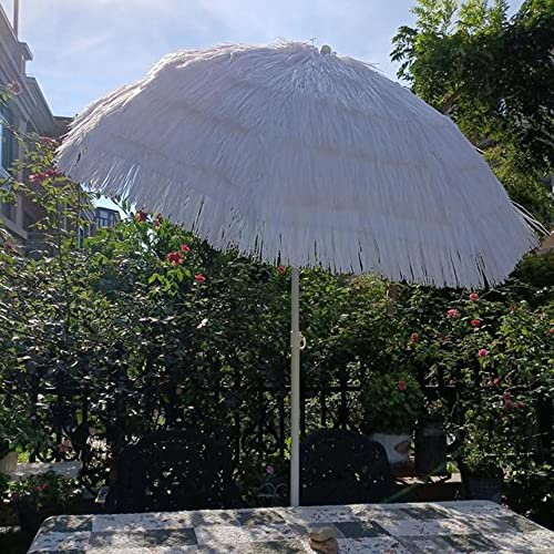 XFAK Parasol De Plage Hawaïen 200cm Parasol Rond Parasol De Paille Inclinable Parasol Chaume Hawaii Blanc Parasol Plage Raphia pour Terrasse Balcon Exterieur (Size : 140cm)