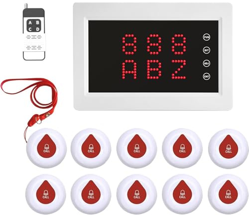 WNKRUN Système d'appel infirmière sans Fil 400m pour hôpitaux EHPAD Bouton d'urgence médical Système d'appel pour Bouton d'alerte Personne âgée sans Fil cliniques dentaires- Kit 10 Boutons