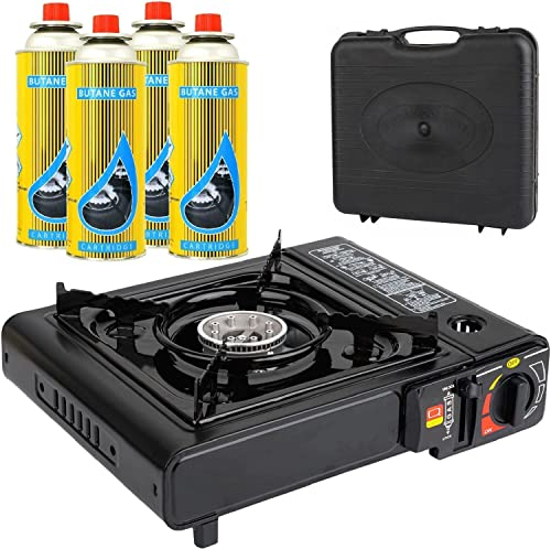 PORTABLE GAS COOKER STOVE + 4 BUTANE BOTTLES CAMPING BBQ PARTY BURNER OUTDOOR