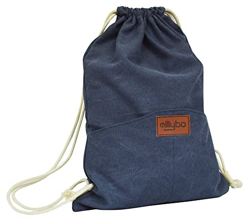 millybo SACCO JEANS Turnbeutel Rucksack Damen Herren Sportbeutel Beuteltasche Beutel Gymsack (4.3 navy)