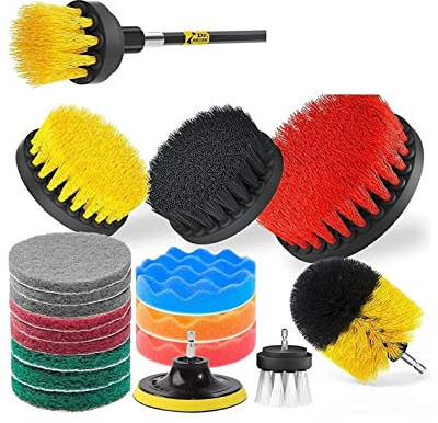 TMPTY Schrubbbürste for Bohrer, Schrubbpads und Schwamm mit verlängertem langem Aufsatz, Staubreinigungswerkzeug-Set for Badezimmer, Küche, Dusche, Fliesen, Automobil, 20-teilig