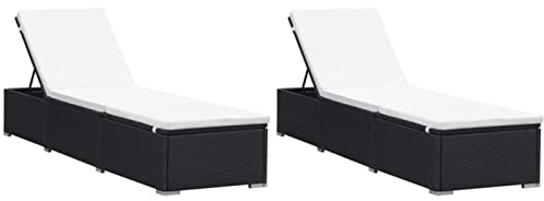 SHUJING Sonnenliegen mit Auflage 2 STK., Gartenliege, Strandliege, Relaxliege Garten, Saunaliege, Campingliege, Poolliege, Liege Garten, Poly Rattan Schwarz