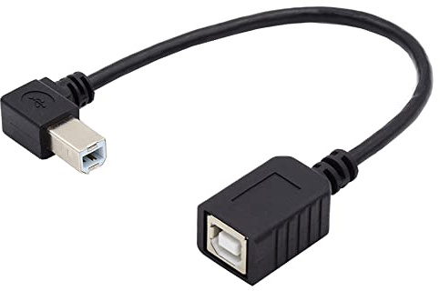 NFHK USB 2.0 B Type Male to Female Extension Cable Left Angled 90 Degree 20cm for Printer Scanner Disk