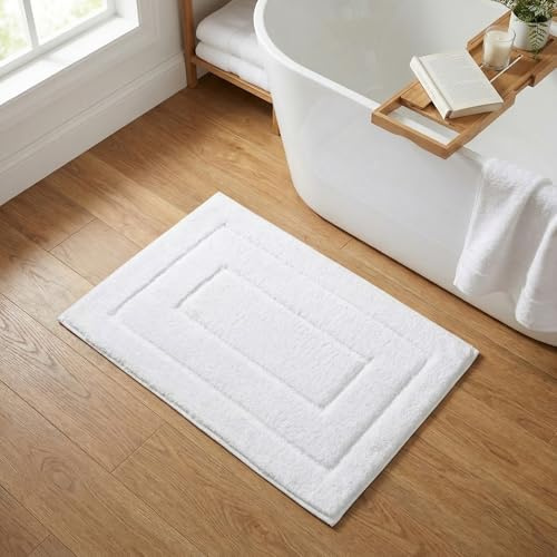 GRANNY SAYS Bathroom Mat 40 x 60 cm, White Bath Rug, Non-Slip Bath Mat, Extra Soft Bathroom Matt Water Absorbent, Microfiber Fluffy Thick Bath Mats and Rugs, Machine Washable Bathroom Rug for Floor