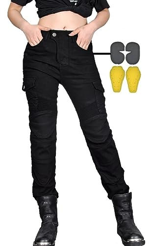 CBBI-WCCB Damen Moto Jeans Motorrad Hose mit Protektoren Motorradhose (DE/NL/SE/PL, Bundweite & Schrittlänge, 30, 31, Schwarz)