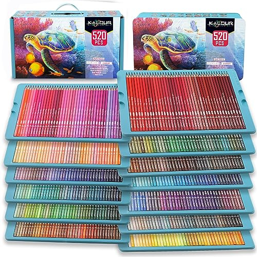 KALOUR Pro Colored Pencils,Set von 520 Farben,Künstler weicher Kern mit lebendiger Farbe,Ideal zum Zeichnen Skizzieren Schattieren,Buntstifte für Erwachsene Künstler Anfänger, KA-CPS520