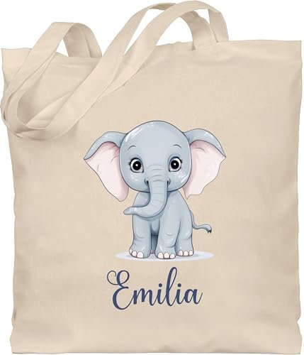 Baumwolltasche - Elefant Dickhäuter Rüsseltier mit Namen - Tiermotiv Zootier - Unisize - Naturweiß - personalisierter jutebeutel kinder elefanten geschenke jutetasche