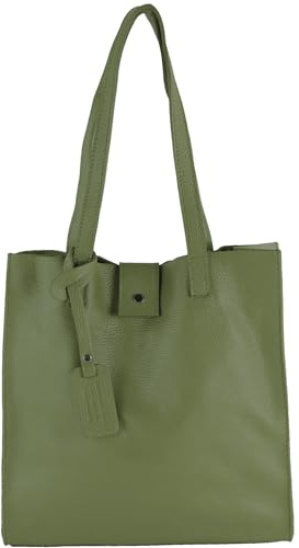 modamoda de - T247 - Ital. Borsa shopper in pelle con tasca interna rimovibile, verde oliva, L