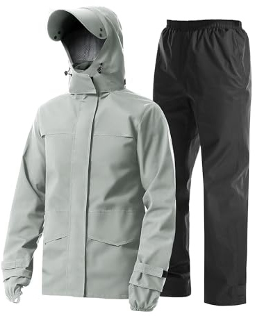 Coutyuyi Herren Regenanzug Wasserdichte Atmungsaktiver Leichter Regenmantel | Regenjacke und hose, Doppelvisier-Maske, 6 Lüftungslöcher, Netzfutter, Klett-Manschetten, für Freizeit, Golf, Wandern, Rad