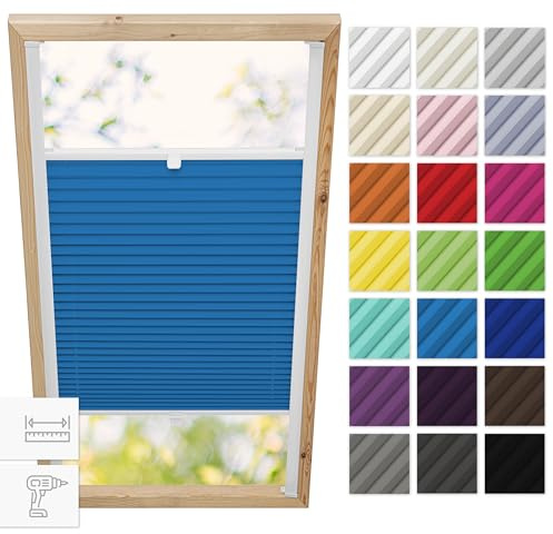 Estika Dachfenster-Plissee mit Bohren für Velux-Fenster Modell FK06 – Stofffarbe Blau – Dachfensterrollo, Innenrollo, Fensterplissee