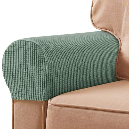 2Pcs Armrest Chair Covers, Sofa Slipcover Armrest Pads, Stretch Armchair Couch Arm Rest Cover, Anti-Slip Spandex Polyester Sofa Chair Arm Caps Slipcovers for Furniture Protector(COLOUR:Green)