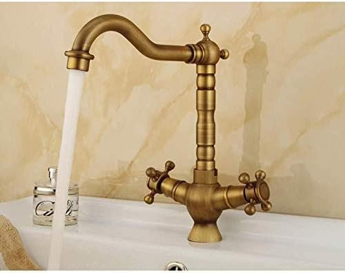 Waschbeckenarmaturen, Antikes Messing, Waschbecken-Wasserhahn, Auslauf, Doppelter Kreuzgriff, Badezimmer, Küche, Mischbatterie, Warm- Und Kaltwasserhahn