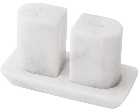 Radicaln marmor salt- och pepparkar 6,3 cm vit handgjord sten salero krydda set för köksbänk, rosa salthållare, bondgård kök bordsdekor, eleganta nödvändigheter för hemmet