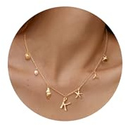 Dochais Kette Mit Buchstaben für Damen, 14K Vergoldete K Buchstaben Kette Gold Frauen, Initial Charm Halsketten mit Buchstaben Anhänger, Muschel Ozean Schmuck, Personalisierte Geschenke Mädchen