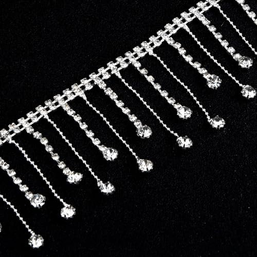 180CM Cadena de Borla de Diamantes de Imitación, Ribete de Flecos de Cristal, Personalizada Cinta de Strass Cadena de Cristal con Borlas para DIY Manualidades Boda Ropa Cortinas Decoración