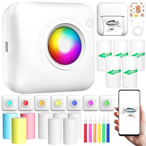 NLMWTI Mini Drucker, Fotodrucker für Smartphone, Tragbarer Mini Fotodrucker, Wireless Fotodrucker Thermodrucker mit Android & iOS mit 14 Rollen Papier für Journal, Reisen Logo, Notizen, Journal, List