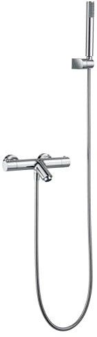 GALYON IMEX Grifería Termostática para Baño/Ducha Serie MONZA, Grifo Bañera Moderno – Acabado Cromado con Soporte ABS y Flexo PVC 1.8m, Cartucho Autolimpiante TURN CLEAN SYSTEM.
