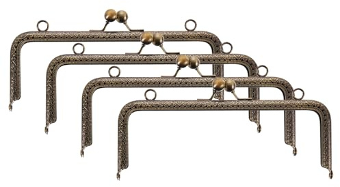 QUARKZMAN 4pcs Marco de Bolso de Metal, 20cm/7.9 Rectángulo Retro Cierre de Beso Marco de Cierre Repujado para Bolso de Mano, Monedero, Reemplazos de Hardware de Marco (Bronce)