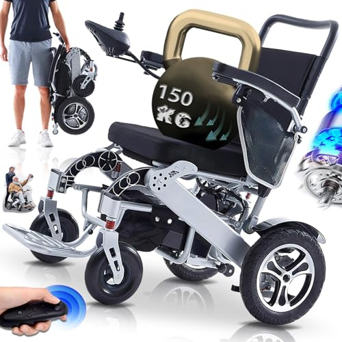 ZQHQKJ Silla de ruedas eléctrica plegable, silla de ruedas ligera para personas mayores, capacidad de carga de 150 kg, alcance de 25 km, ultraligera, batería de litio, silla de ruedas portátil para