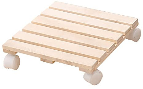 ABBNIA Planter Trolley Flower Pot Stand Movable Plant Dolly Flower Pot Tray Wooden Plant Caddy with Wheels Flower Pot Saucer Tray/Carbonized Color/30Cm/12In