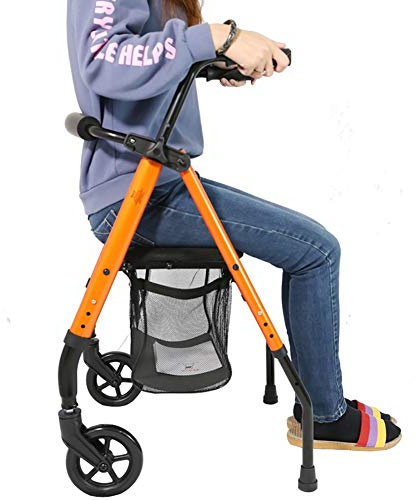 Andador plegable ligero con asiento y 2 ruedas grandes, altura ajustable, deslizadores verticales para personas mayores, para exteriores, interiores y todo terreno