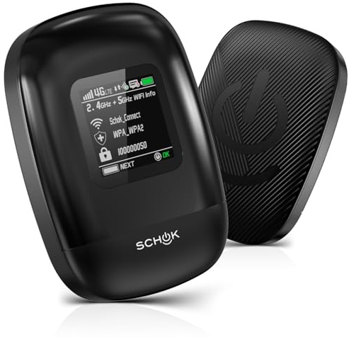 SCHOK WiFi portable 4G LTE - Routeur de voyage Cat 12 Hotspot mobile, 600 Mbps de téléchargement haute vitesse, double bande (2,4 GHz/5 GHz), compatible avec Verizon, T-Mobile, AT&T, prend en charge