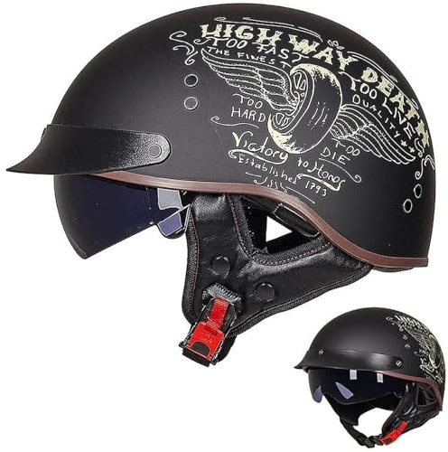 EBAYIN Casque Moto Homme Homologué Bol Vintage Jet ECE DOT FMVSS-218 ABS EPS 57-58cm Noir
