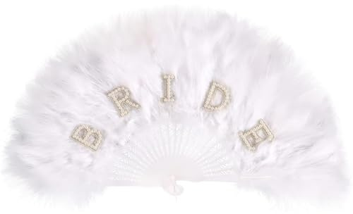 FloralGrace 1 Piece Folding Hand Fan for Ladies, Bride to be Gift Feather Fan for Wedding Guests, Folding Feather Handheld Fan for Burlesque, Stage Plays or