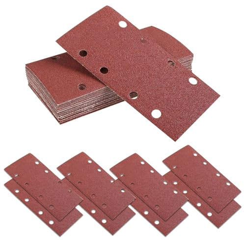 Qwrqwr Schleifpapier Set Klett 8 Löcher 50 Stück Schleifblatt 40/60/80/120/240 Körnung Rechteckiges Schleifpad für Schwingschleifer Holz Metall