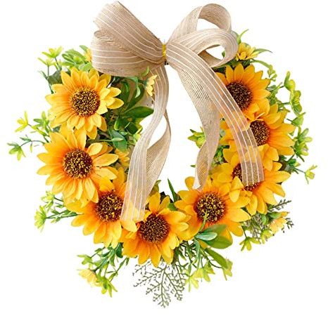 Honeybee Festival Wreath 15.75 Inch Sunflower Door Wreath for Front Door Porch Wall, Hanging Summer Floral for Spring Summer Home Garden Decor