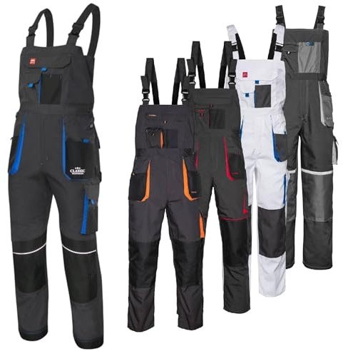 Art.Master Salopette de travail classique pour homme avec poches genouillères et 11 poches, pantalon de travail, travail artisanal, taille avec élastique et cousue robuste, vêtements professionnels