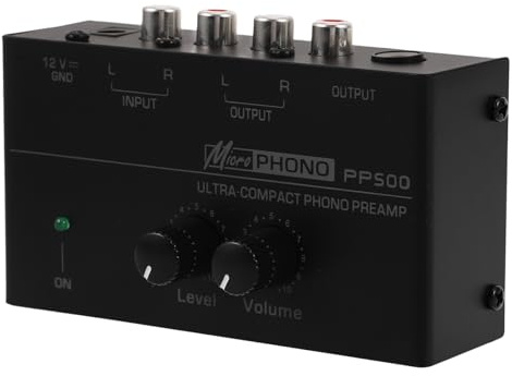 KICHOUSE Preamplificador de Fonógrafo Estéreo Metálico Preamplificador para Tocadiscos de Vinilo Amplificador Doméstico de Phono Control de Volumen Reemplazo para Amplificador