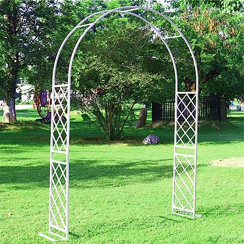 Arco de rosas de hierro forjado para exteriores de 140 cm a 370 cm para plantas trepadoras, elegante enrejado de jardín blanco y negro, perfecto para flores y vides y elegante.
