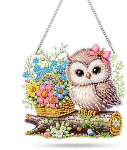 IUSOT Diamond Painting Fensterbilder Sommer Eule - 5D Suncatcher Anhänger | mit Starker Haftung - DIY Diamantmalerei Set für Erwachsene & Kinder - Glitzer Deko für Fenster & Tür, 19 x 18 cm