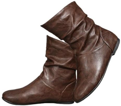 Qgtxf Stivali da Donna in Cuoio Slouchy Moda Tacco Basso Round Toe Mid Calf Slip Su Stivali(Dark Brown,42 EU)