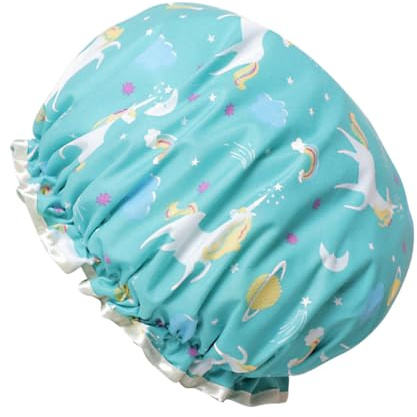 PENIKOKO Duschhaube Leicht Einhorn Niedlichem mit Doppellagige Blaue Design Ölbeständig zu Tragen zum Duschen und Reinigen des Gesichts