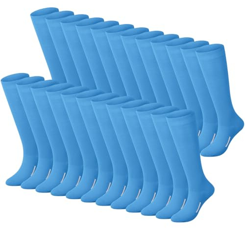 Haysandy 24 Pairs Soccer Socks Youth Football Softball Baseball Team Sock Bulk Unisex High Long Tube Sport Sock (Light Blue,L)