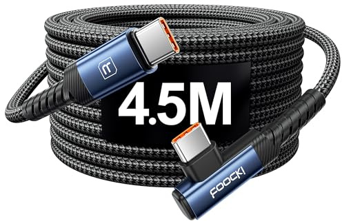 toocki Cable USB C a USB C 60W 4.5M, PD3.0 Tipo C 90 Grados, Trenzado, Azul | Carga Rápida, Cable 90° Largo, Nylon con Ángulo para iPhone 17/16 Pro Max/MacBook/iPad Pro/Galaxy S23/S22, Ideal Gaming/Casa