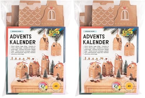 folia 9385 - Adventskalender-Set Hygge Dorf, DIY Bastel-Set mit Geschenk-Schachteln zum Befüllen, 24 Häuser zum Aufhängen oder Aufstellen, als Geschenk und besondere Weihnachts-Deko,wiederverwendbar