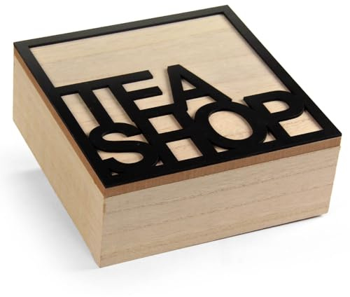Maury's Contenitore Porta Tisane, Tè - Scatola in Legno Naturale, Stile Elegante, Tea Shop per Conservare e Organizzare, Salva Aroma, Bustine da Thè e Infusi (Legno Naturale, 24 x 24 x 8H CM)