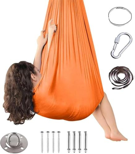Große Indoor Hängeschaukel, Für & Erwachsene, Ultraleicht Und Tragbar, Für Schlafzimmer, Balkone, Terrassen, Camping(Orange,280x100CM/110x39in)