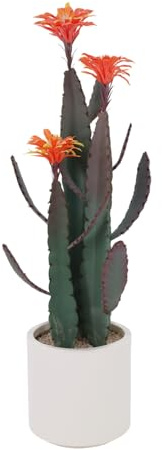 GarveeHome Artificial Cactus in Pot 118 x 22 cm, Artificial Plant Cactus with Stone and Red Flower, Decorative Desert Cacti, Plastic Succulents Plants for Office, Living Room, Home Decoration