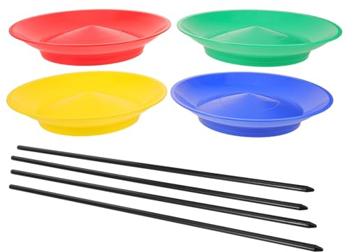 Veemoon Juego de Platos Giratorios para Malabarismo 4 Piezas Plástico Colores Rojo Azul Amarillo Verde con Palos de Mano Accesorio para Espectáculos Circenses y Juguetes de Habilidad